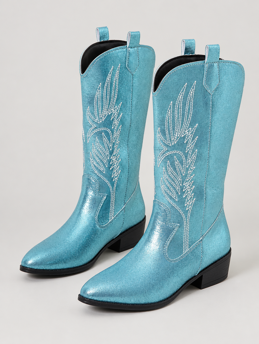 Paloma – Botte mi-mollet western femme – Bleu clair — vue trois quarts