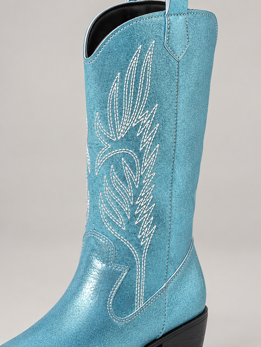 Paloma – Botte mi-mollet western femme – Bleu clair — détail