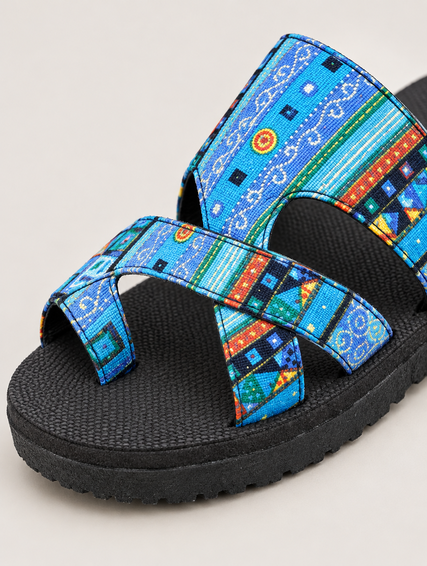 Noélie – Sandale plateforme ethnique femme – Bleu — détail