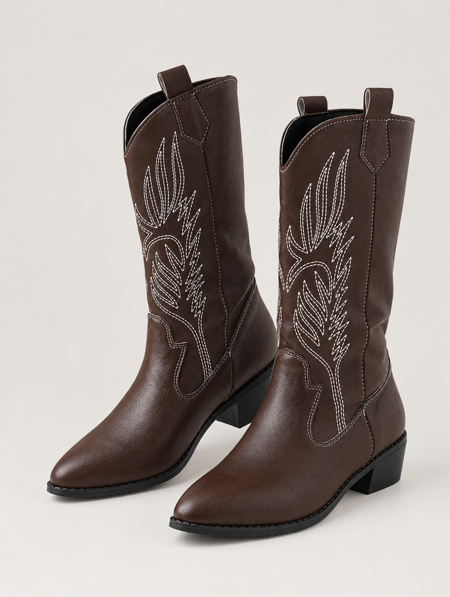 Paloma – Botte mi-mollet western femme – Marron foncé — vue trois quarts