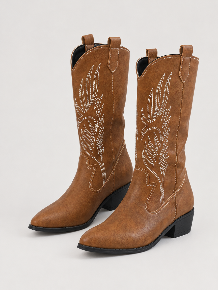Paloma – Botte mi-mollet western femme – Marron — vue trois quarts