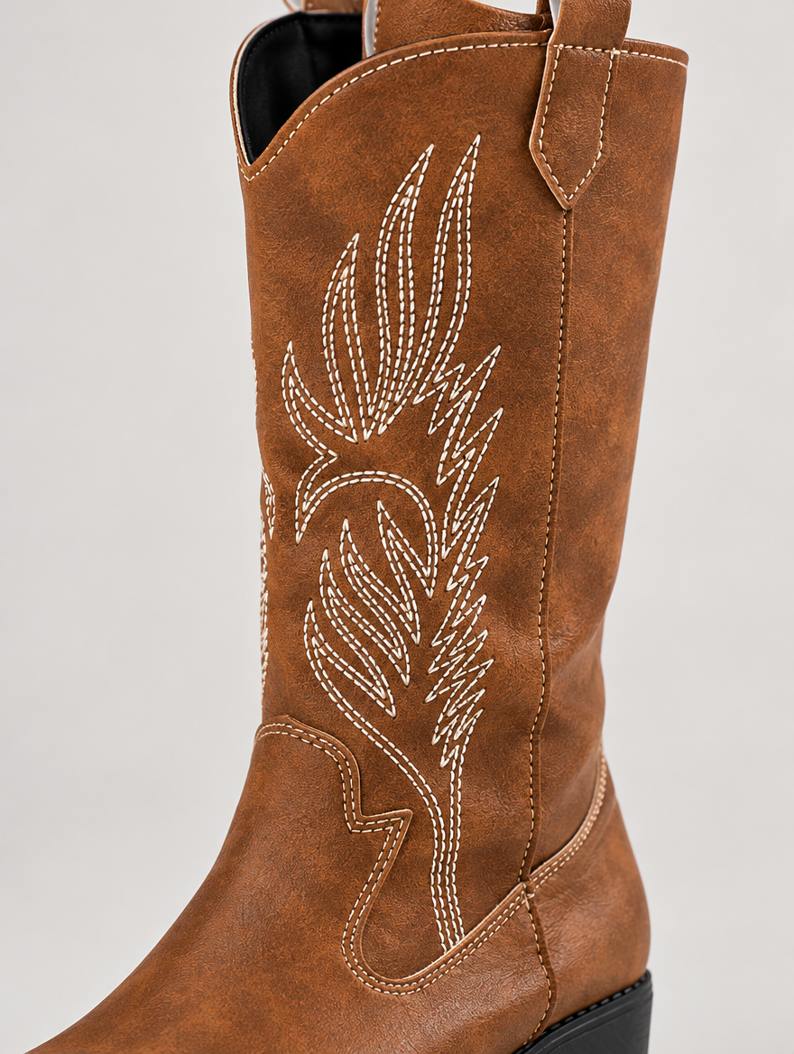 Paloma – Botte mi-mollet western femme – Marron — détail