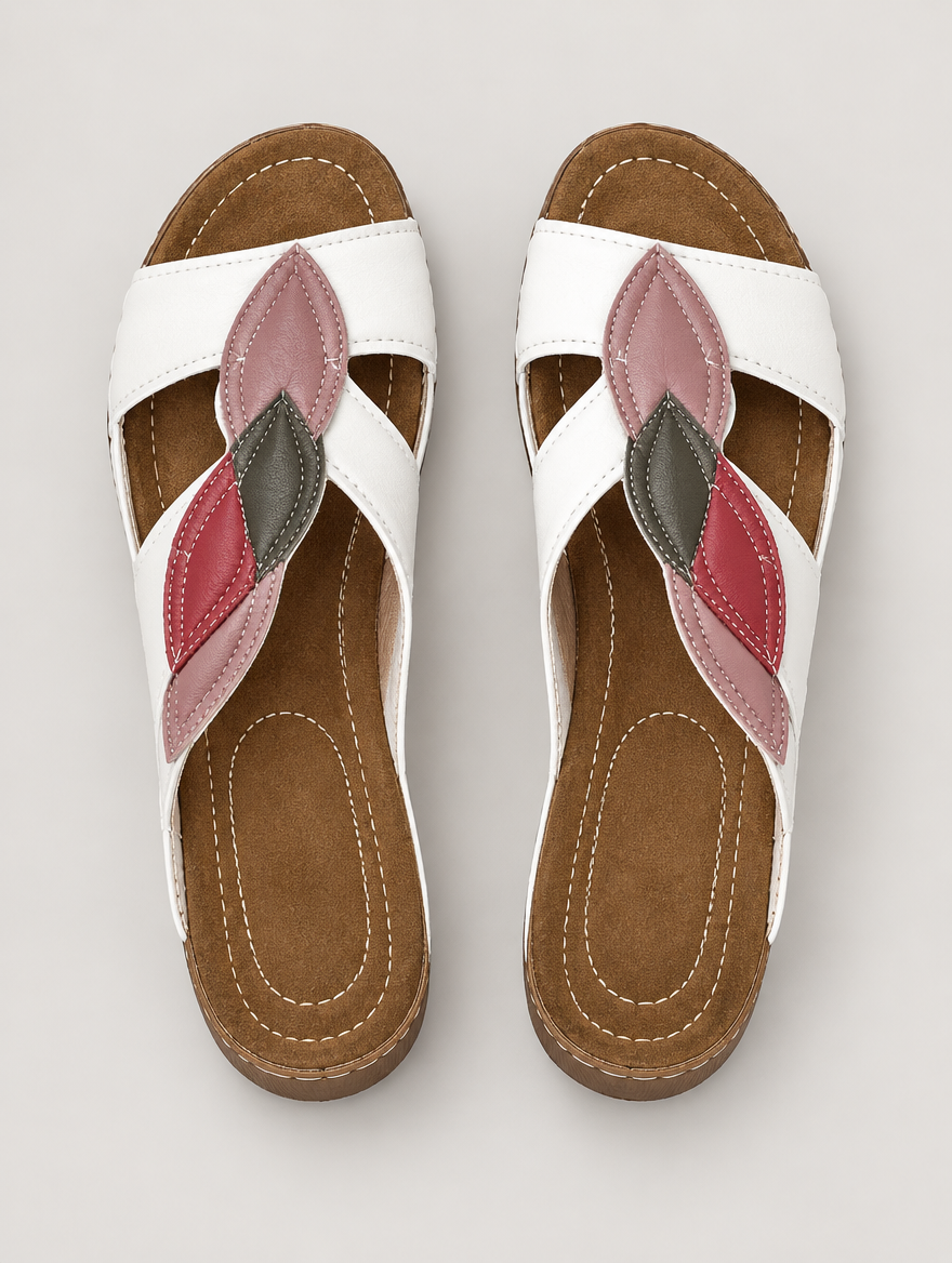 Michèle – Sandale compensée en cuir souple femme – Blanc — vue du dessus
