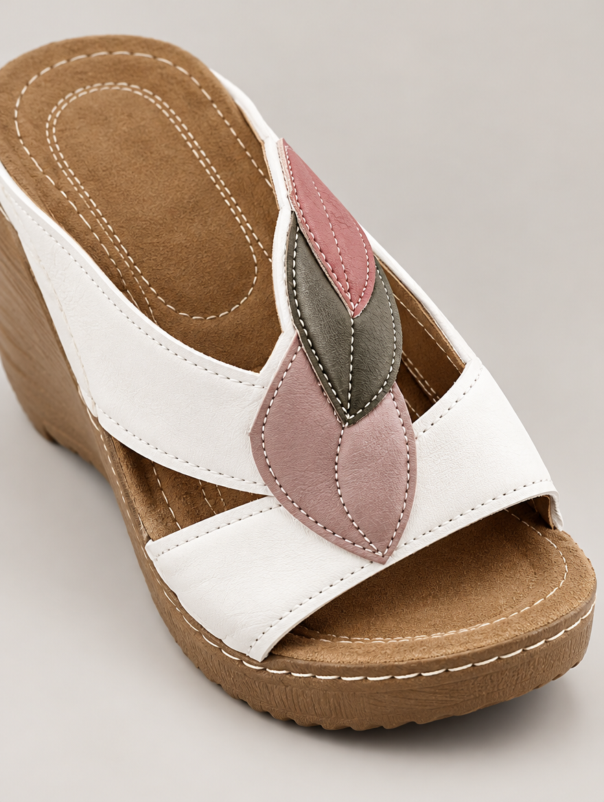 Michèle – Sandale compensée en cuir souple femme – Blanc — détail