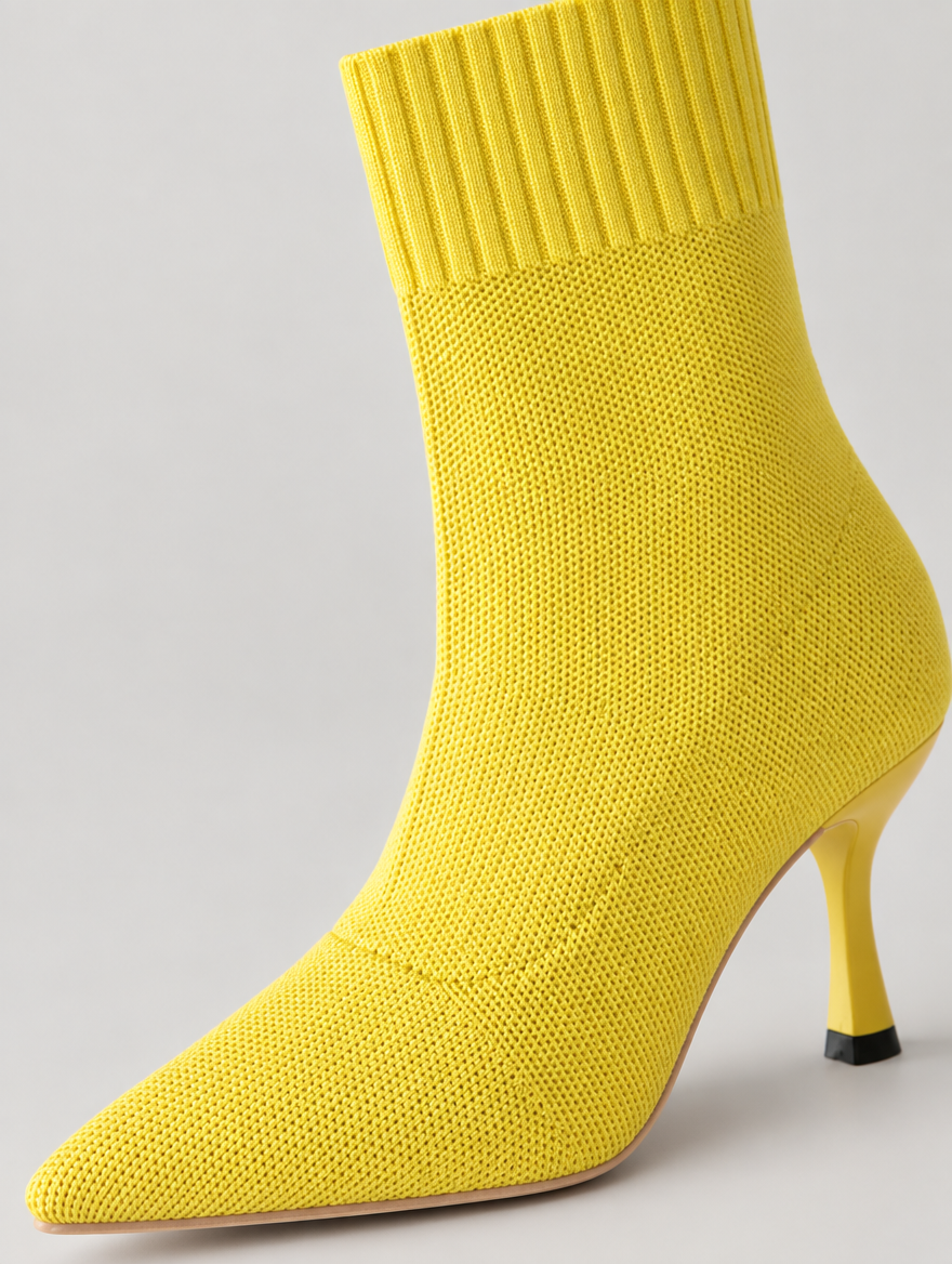 Nellie – Bottine chaussette à talon femme – Jaune — détail