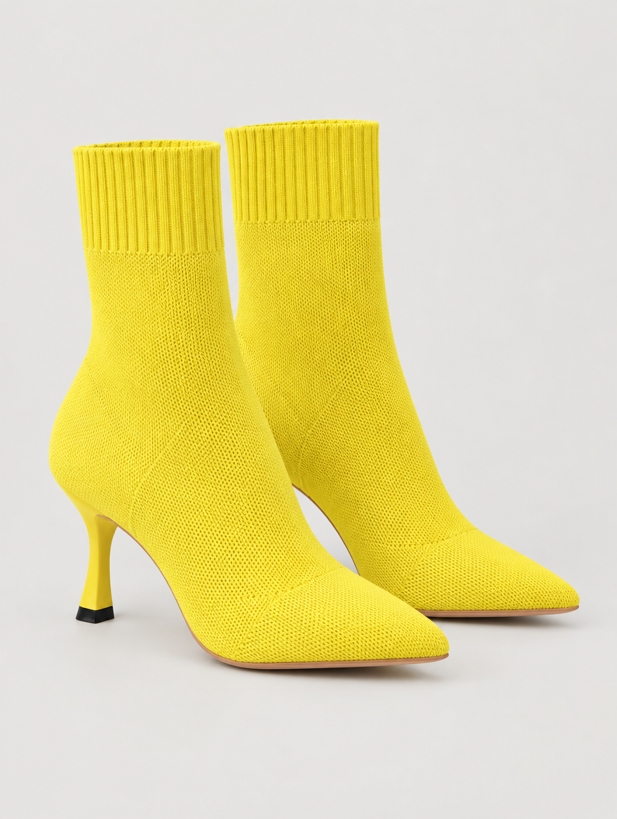 Nellie – Bottine chaussette à talon femme – Jaune — vue trois quarts