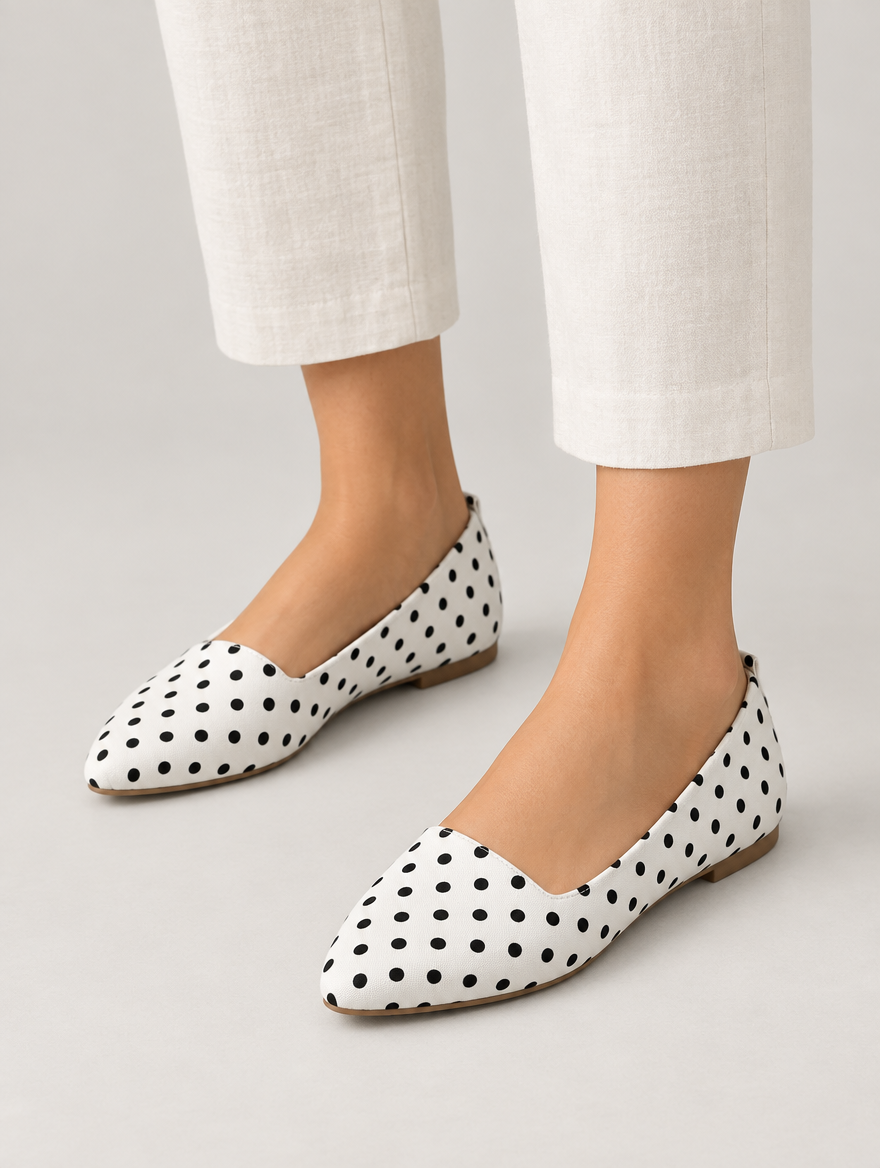Olga – Mocassin à pois femme – Blanc — portée