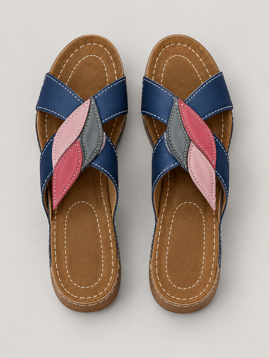 Michèle – Sandale compensée en cuir souple femme – Bleu — vue du dessus