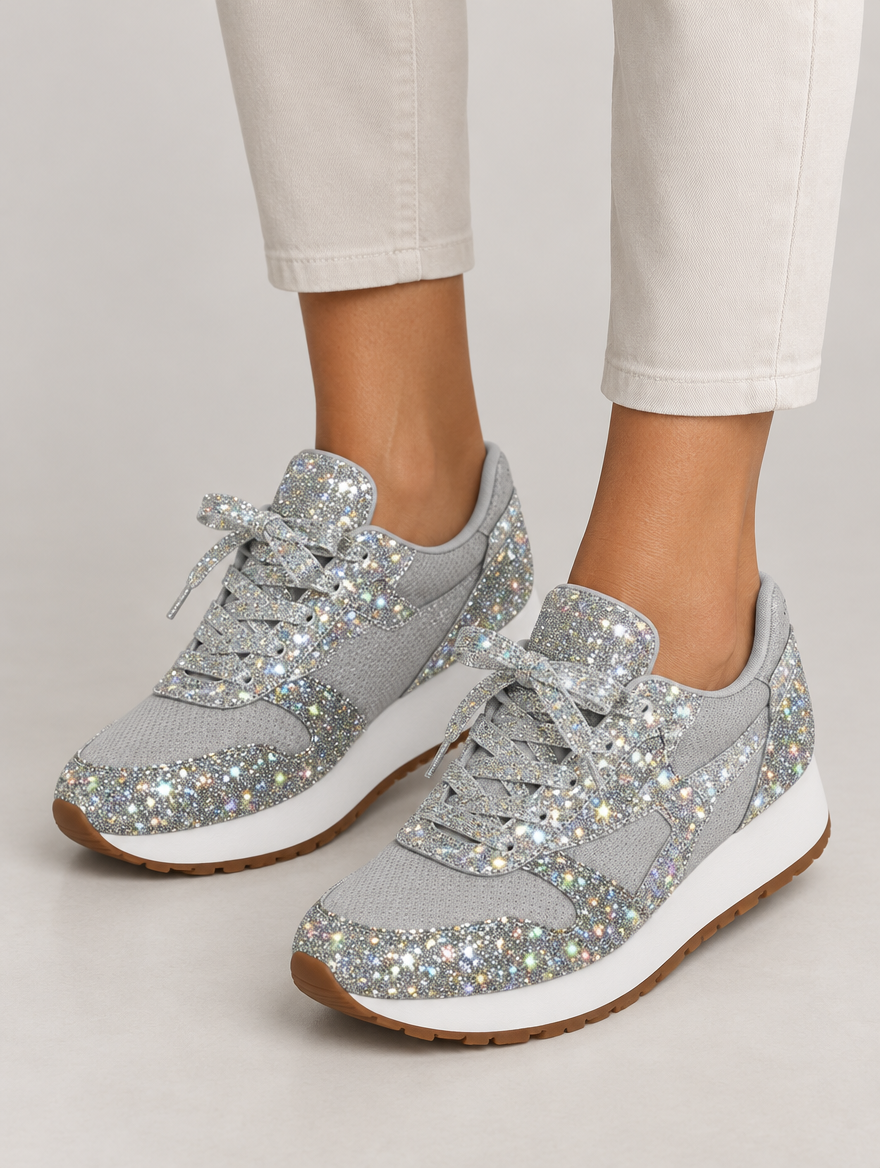 Olympe – Basket plateforme à lacets femme – Argent — portée