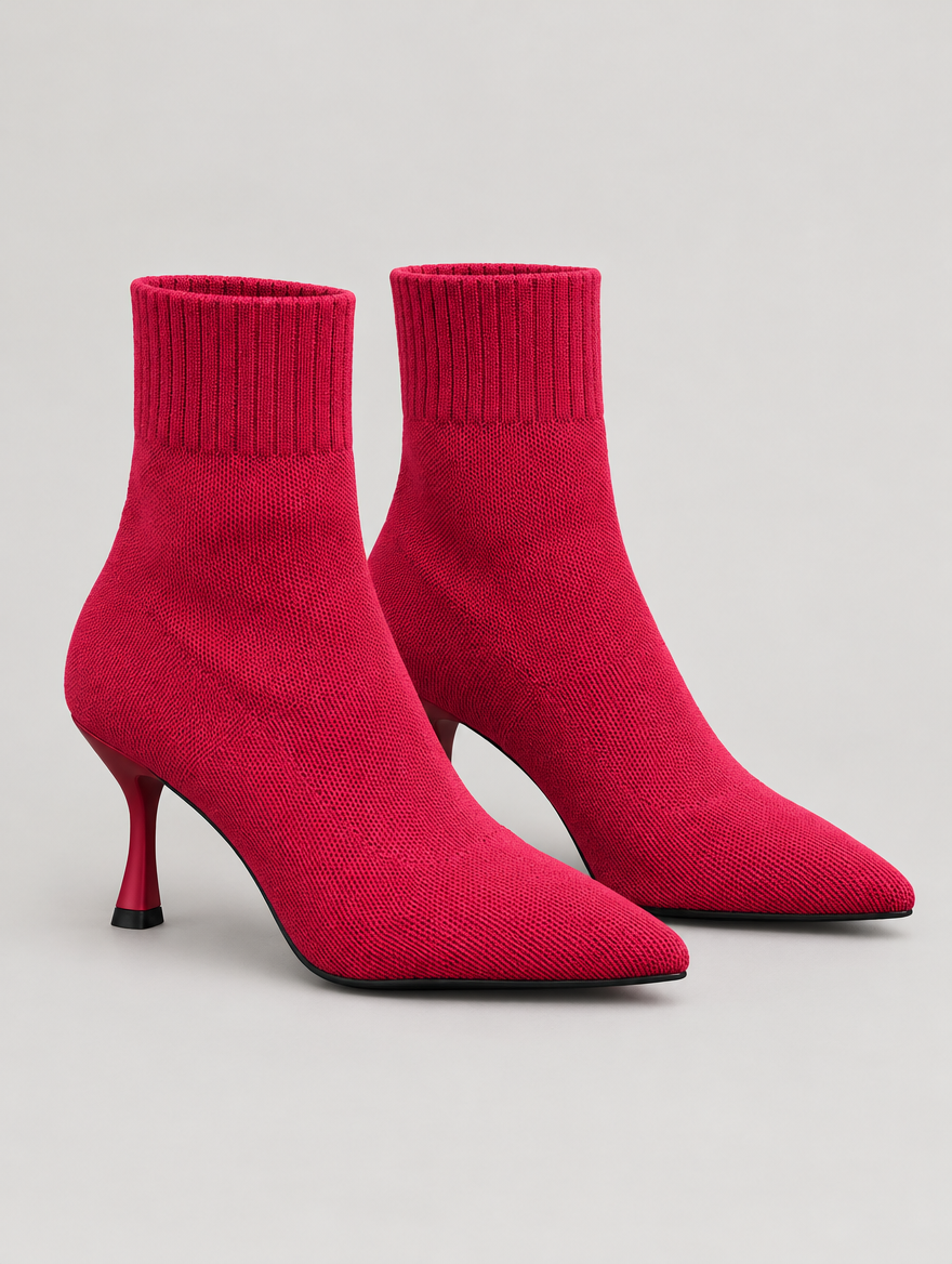 Nellie – Bottine chaussette à talon femme – Rouge — vue trois quarts