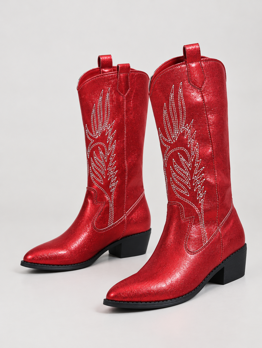 Paloma – Botte mi-mollet western femme – Rouge — vue trois quarts