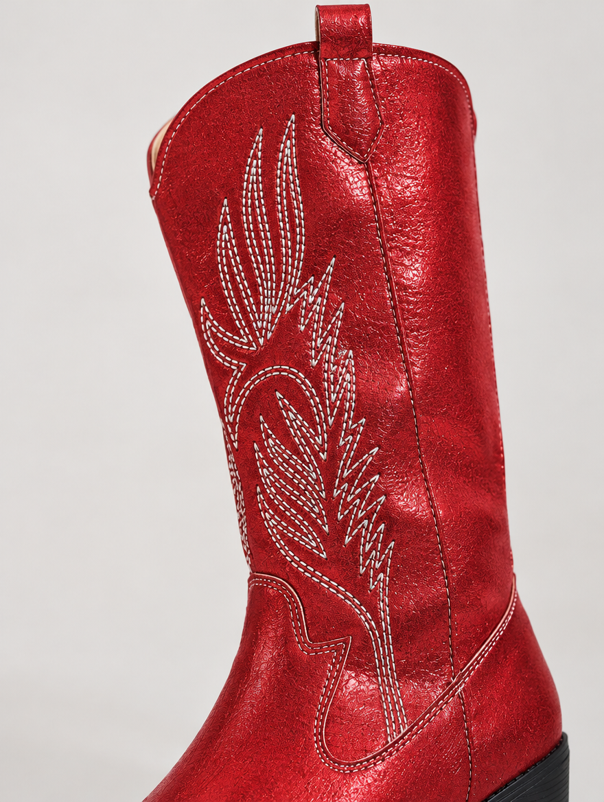 Paloma – Botte mi-mollet western femme – Rouge — détail