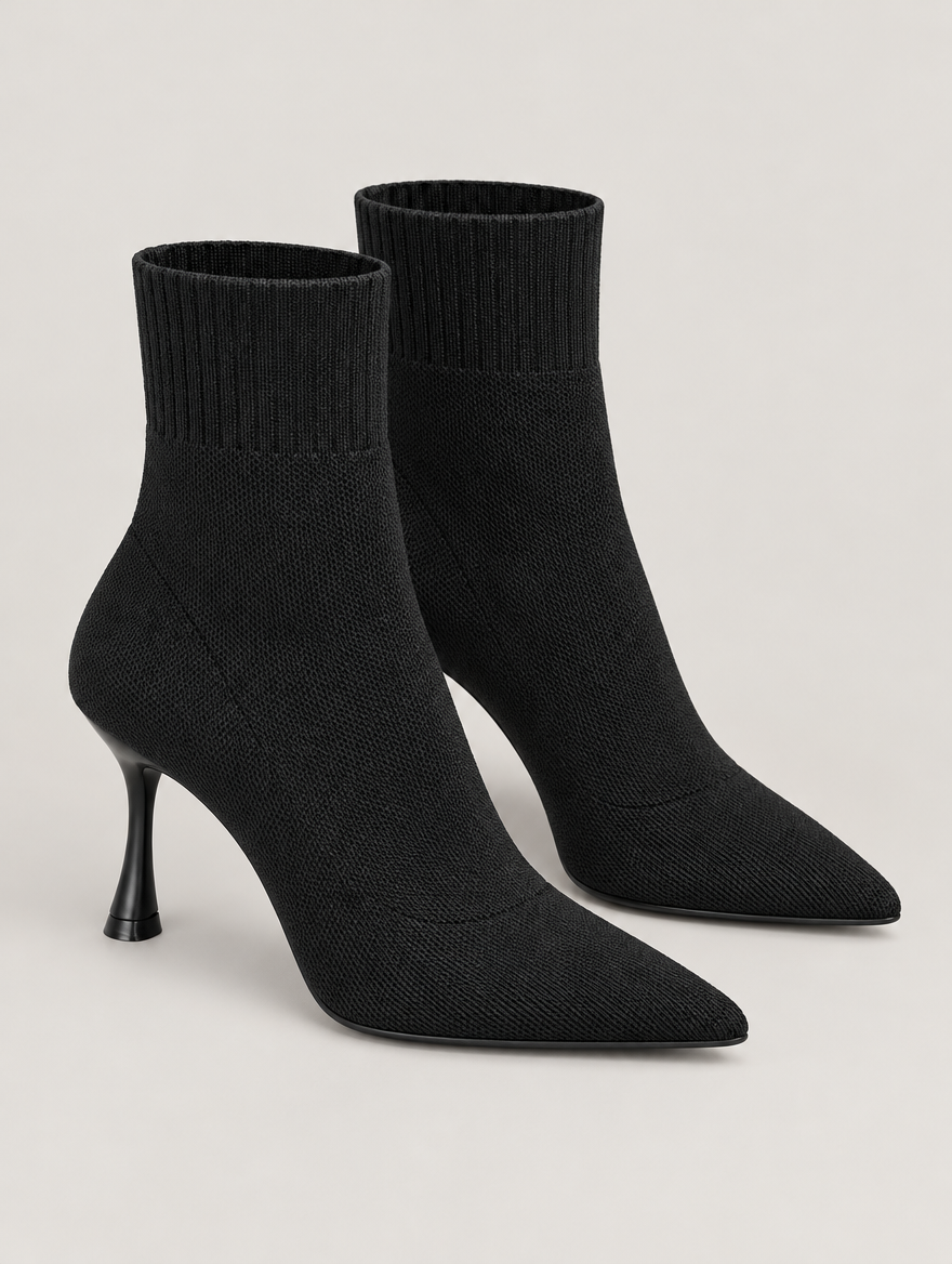 Nellie – Bottine chaussette à talon femme – Noir — vue trois quarts