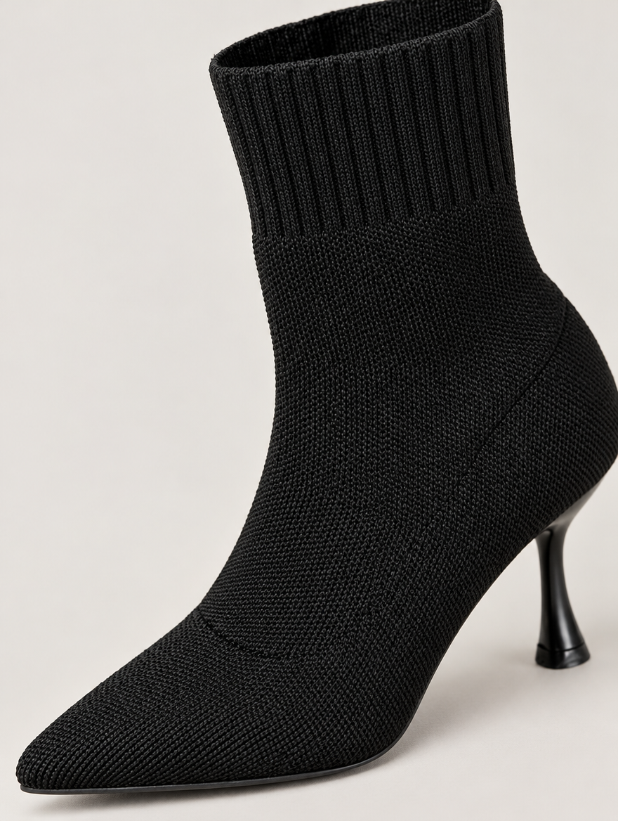Nellie – Bottine chaussette à talon femme – Noir — détail