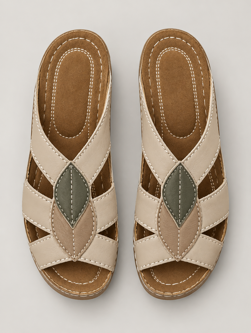 Michèle – Sandale compensée en cuir souple femme – Kaki — vue du dessus