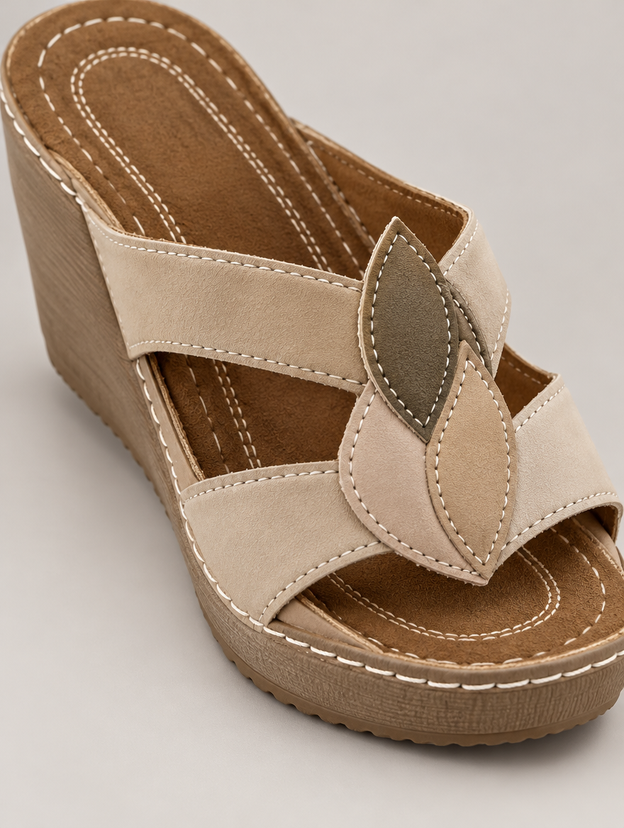 Michèle – Sandale compensée en cuir souple femme – Kaki — détail