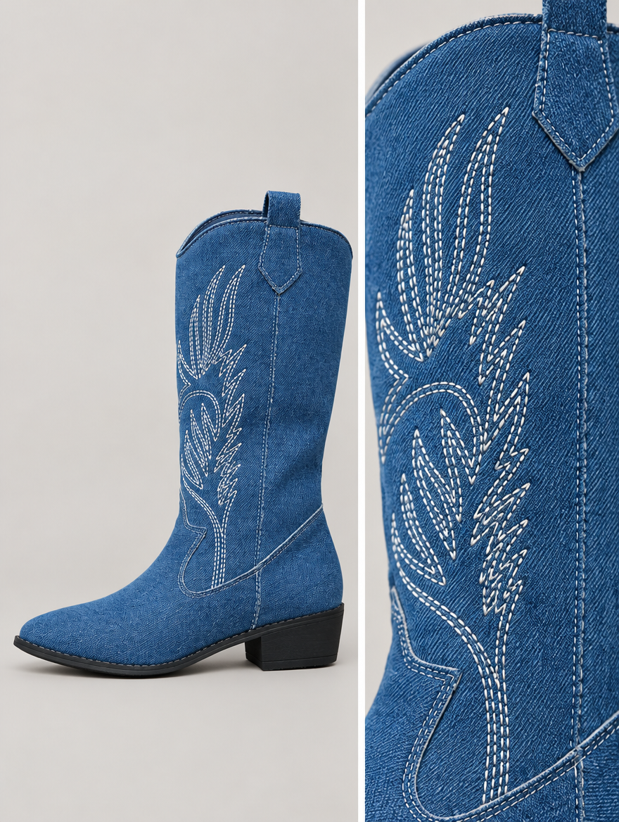 Paloma – Botte mi-mollet western femme – Bleu — détail