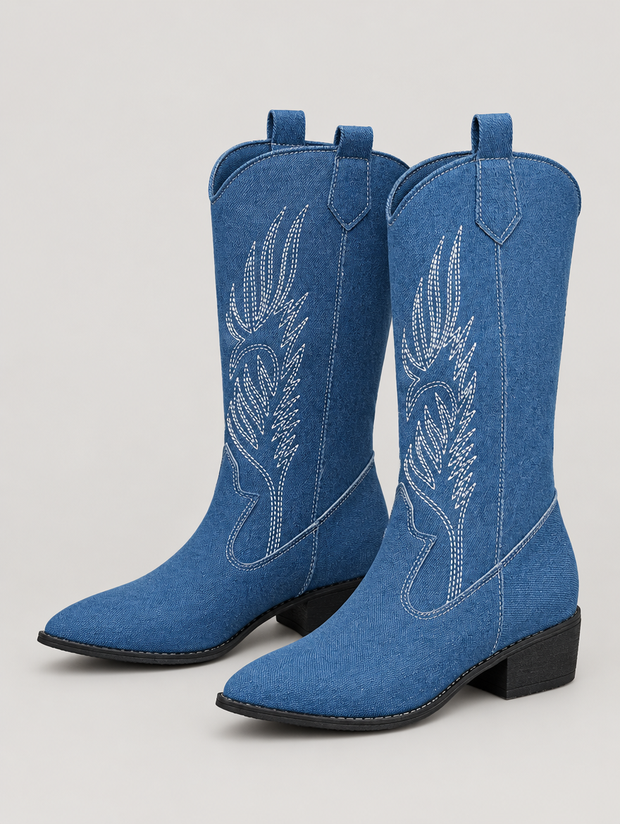 Paloma – Botte mi-mollet western femme – Bleu — vue trois quarts