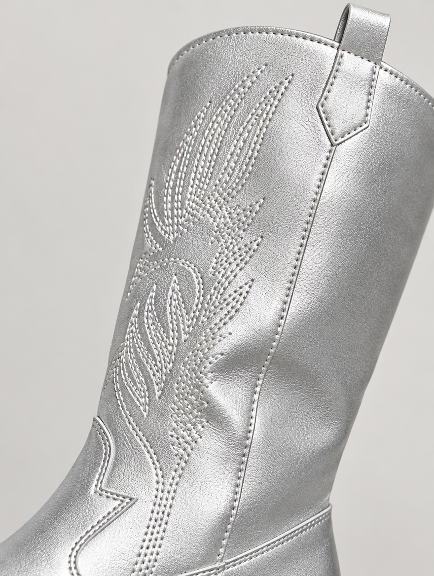 Paloma – Botte mi-mollet western femme – Argent — détail