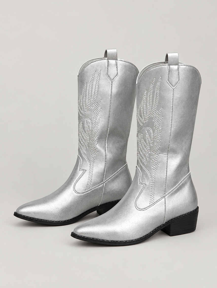 Paloma – Botte mi-mollet western femme – Argent — vue trois quarts