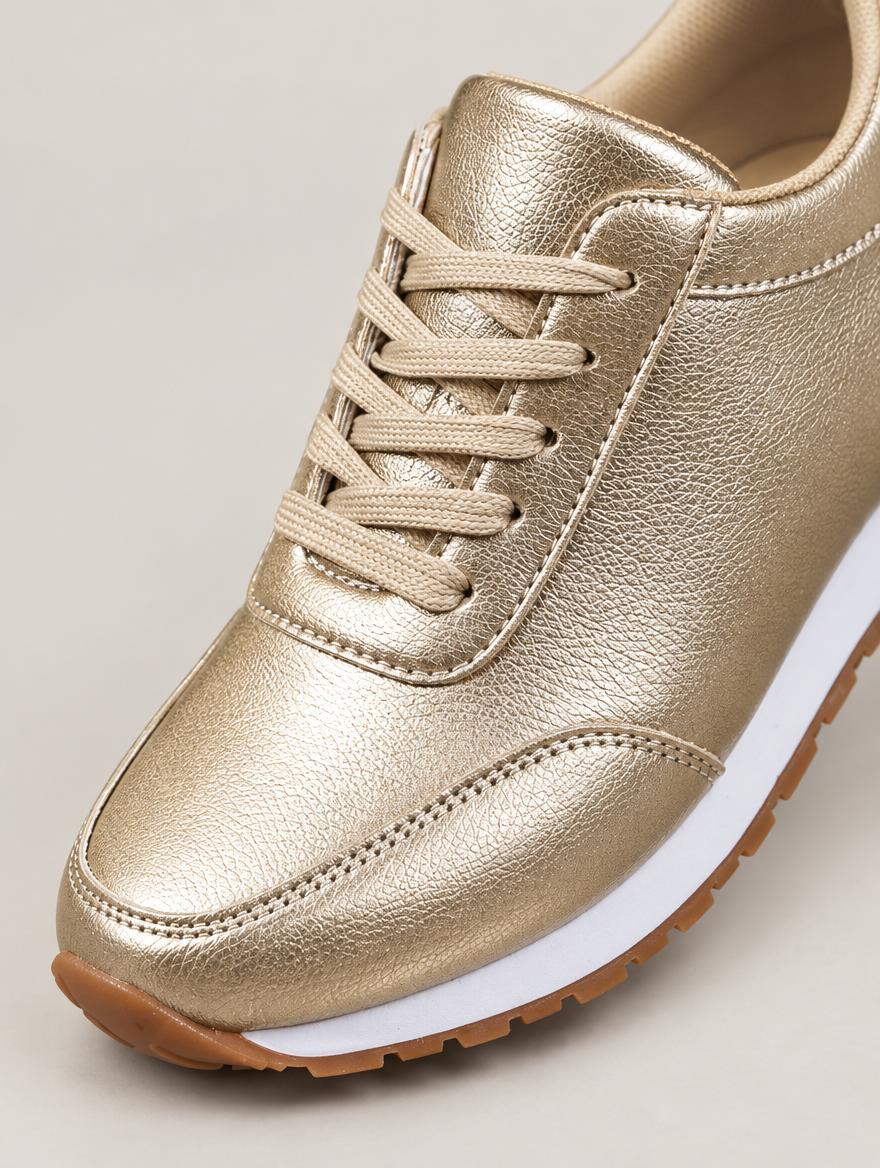 Mina – Basket en cuir femme – Doré — détail