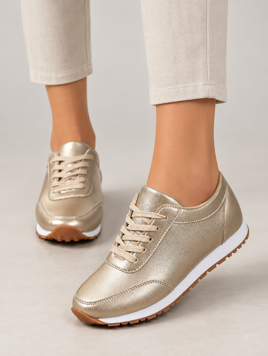 Mina – Basket en cuir femme – Doré — portée