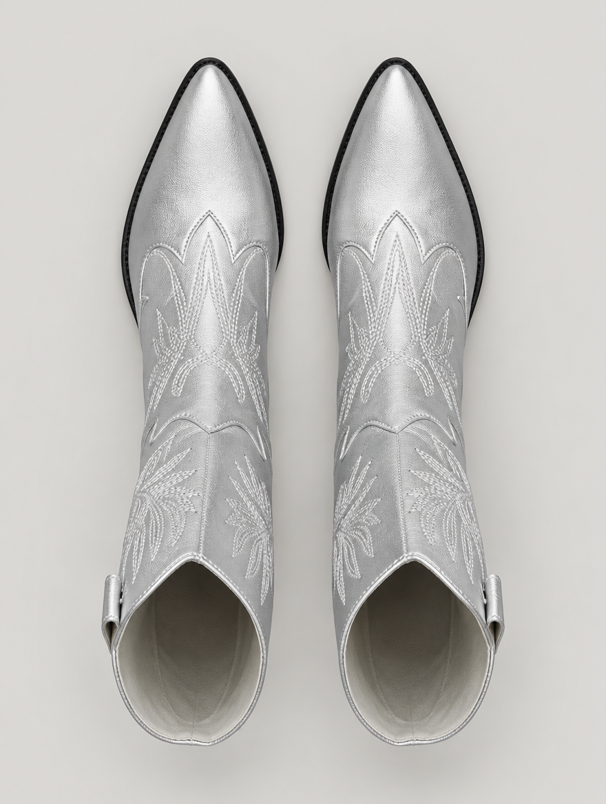 Paloma – Botte mi-mollet western femme – Argent — vue du dessus