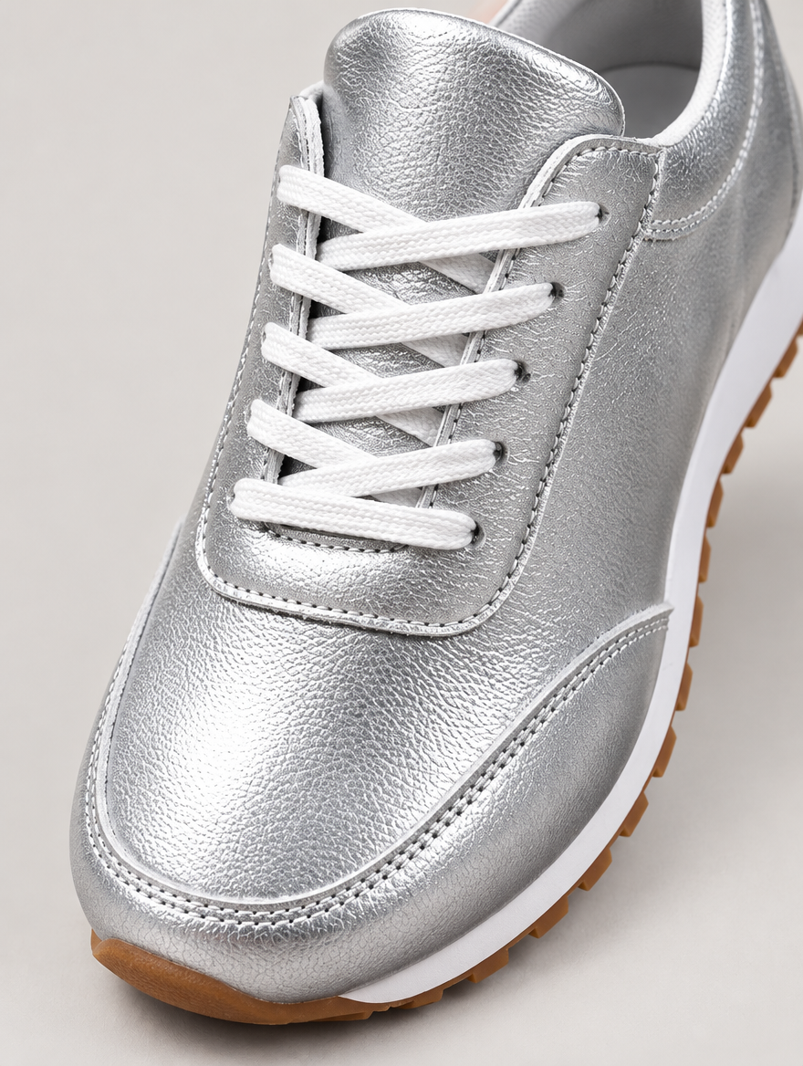 Mina – Basket en cuir femme – Argent — détail