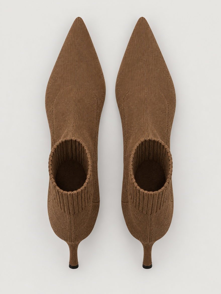 Nellie – Bottine chaussette à talon femme – Marron — vue du dessus