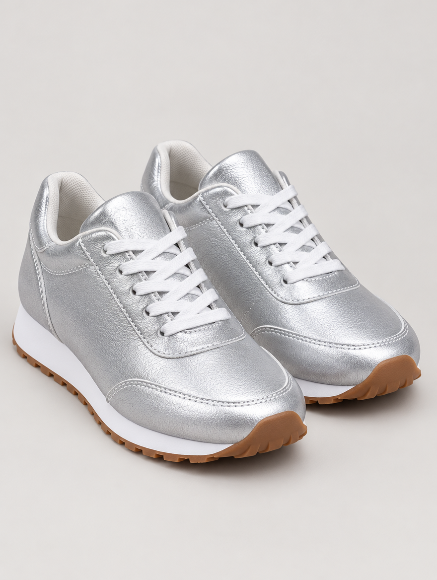 Mina – Basket en cuir femme – Argent — vue trois quarts