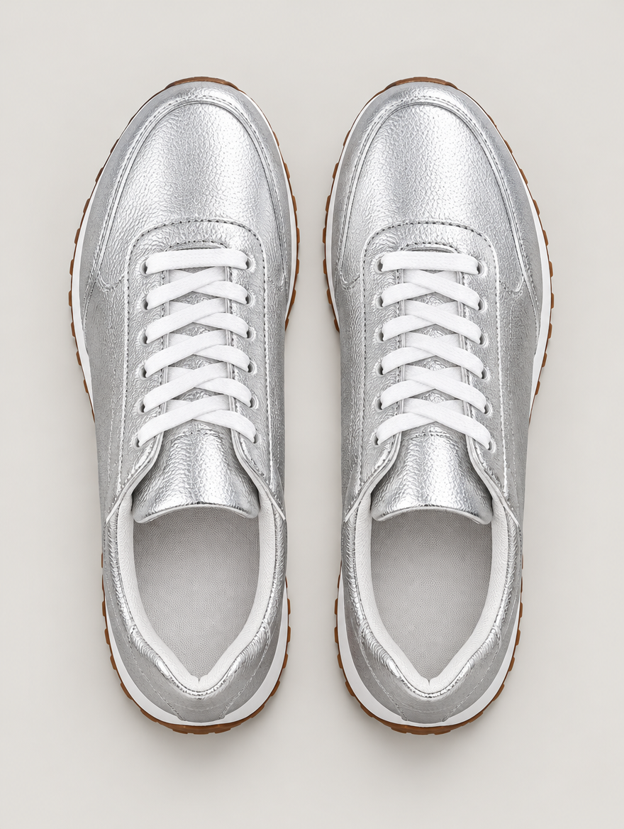 Mina – Basket en cuir femme – Argent — vue du dessus