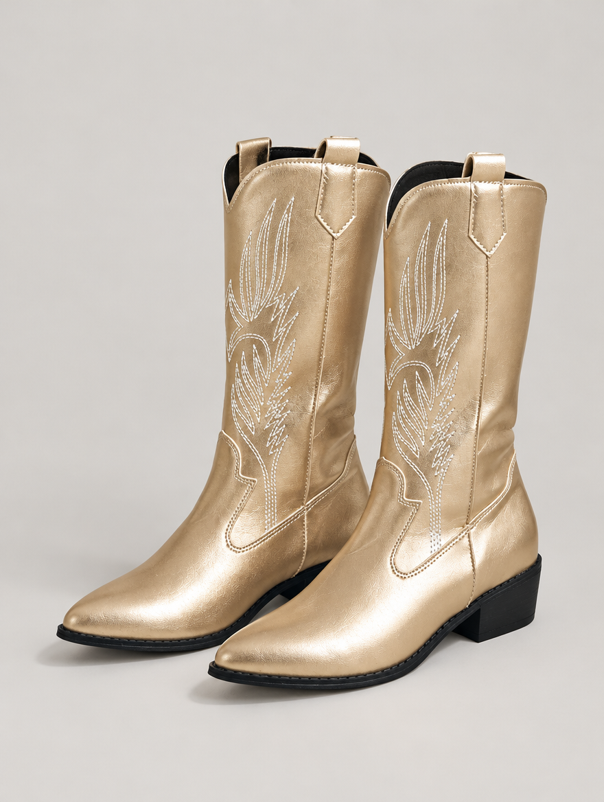 Paloma – Botte mi-mollet western femme – Doré — vue trois quarts
