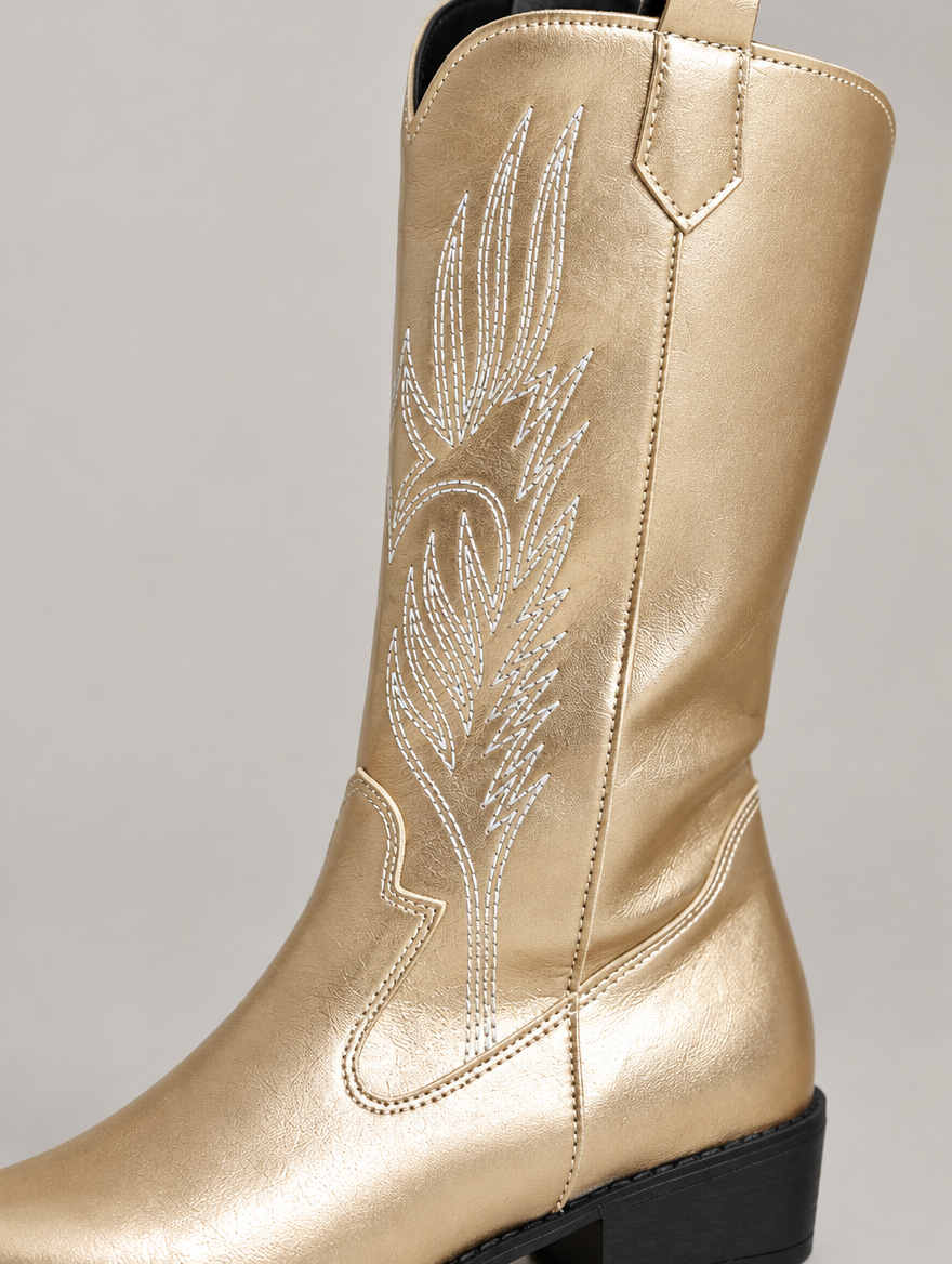Paloma – Botte mi-mollet western femme – Doré — détail