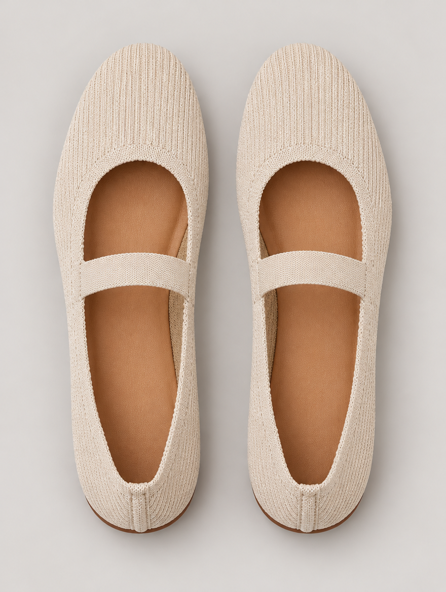 Mirabelle – Ballerine tricotée femme – Beige — vue du dessus