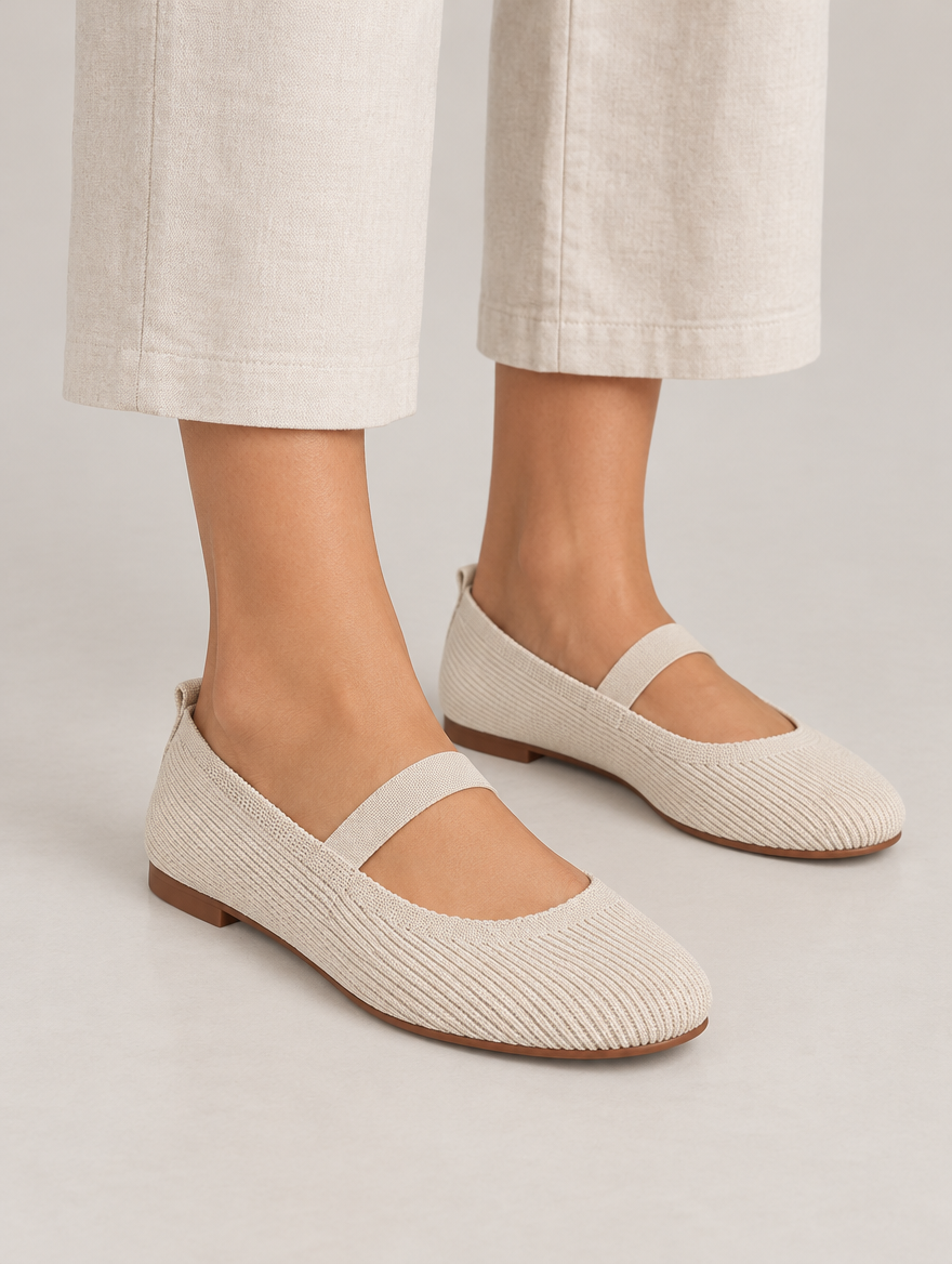 Mirabelle – Ballerine tricotée femme – Beige — portée