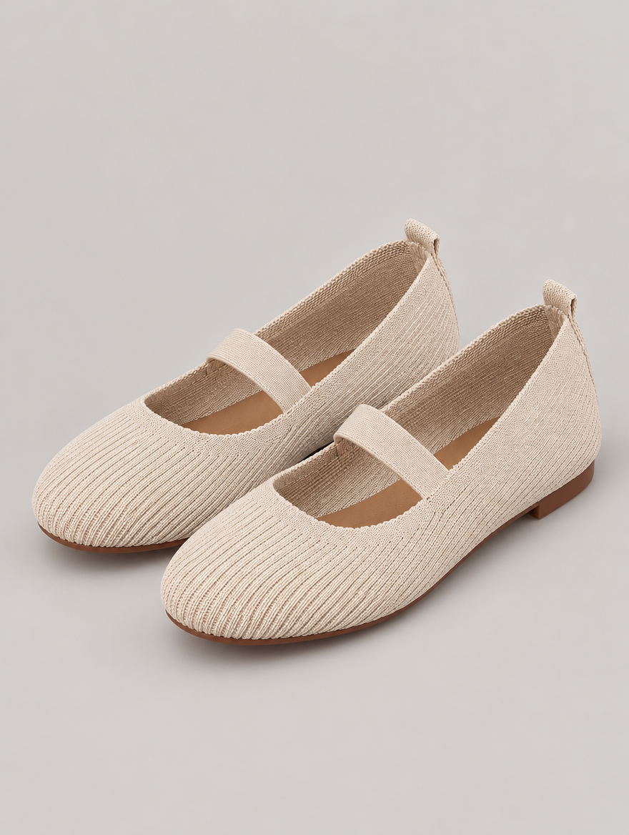 Mirabelle – Ballerine tricotée femme – Beige — vue trois quarts