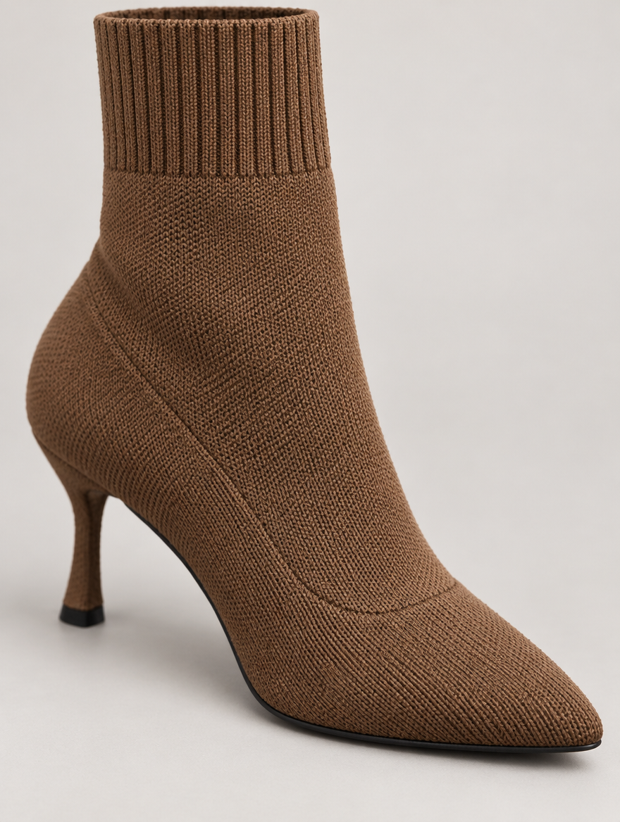 Nellie – Bottine chaussette à talon femme – Marron — détail