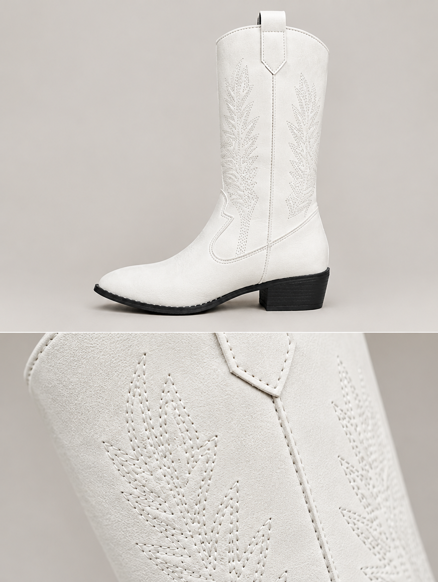 Paloma – Botte mi-mollet western femme – Blanc — détail