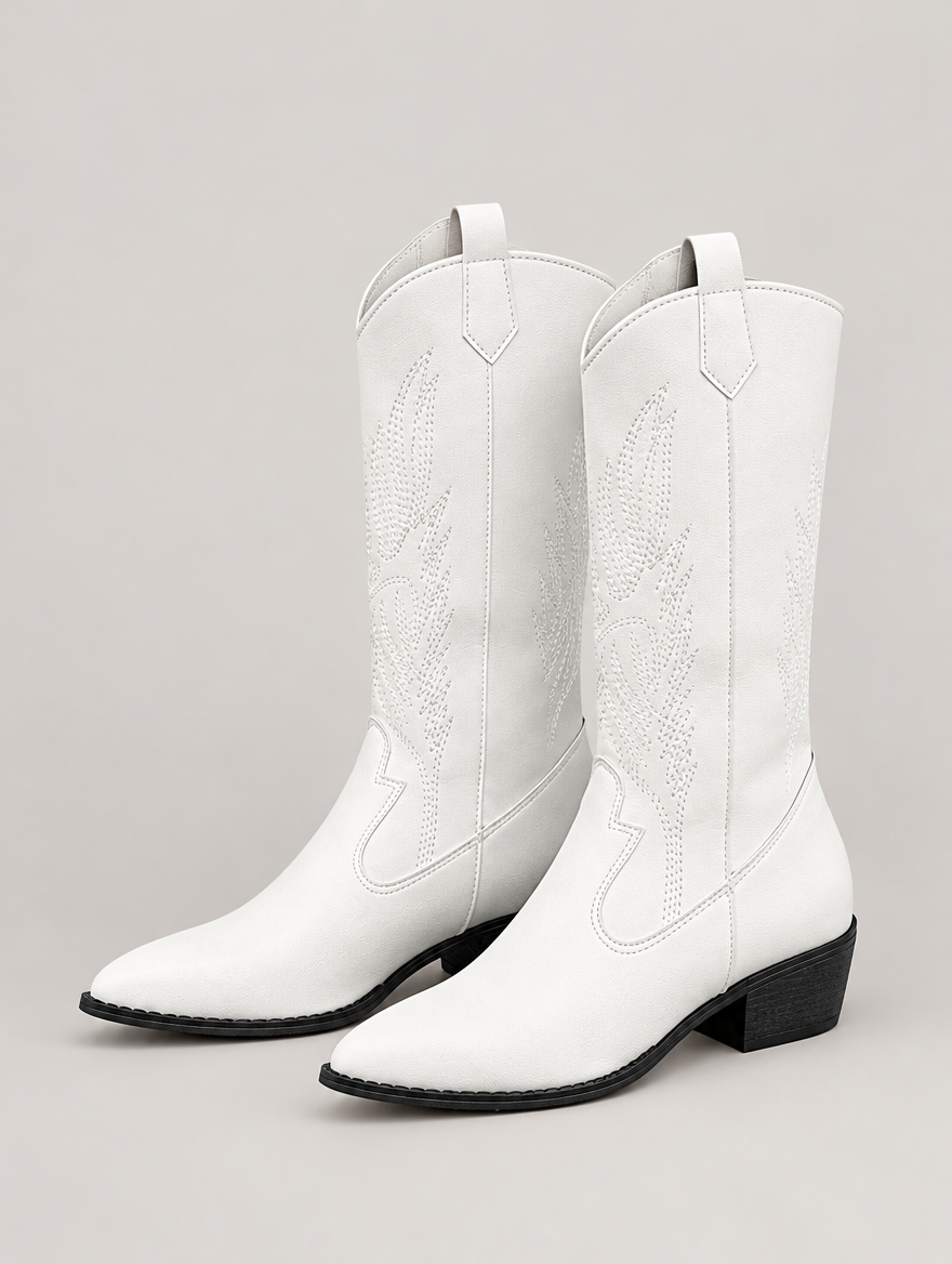Paloma – Botte mi-mollet western femme – Blanc — vue trois quarts