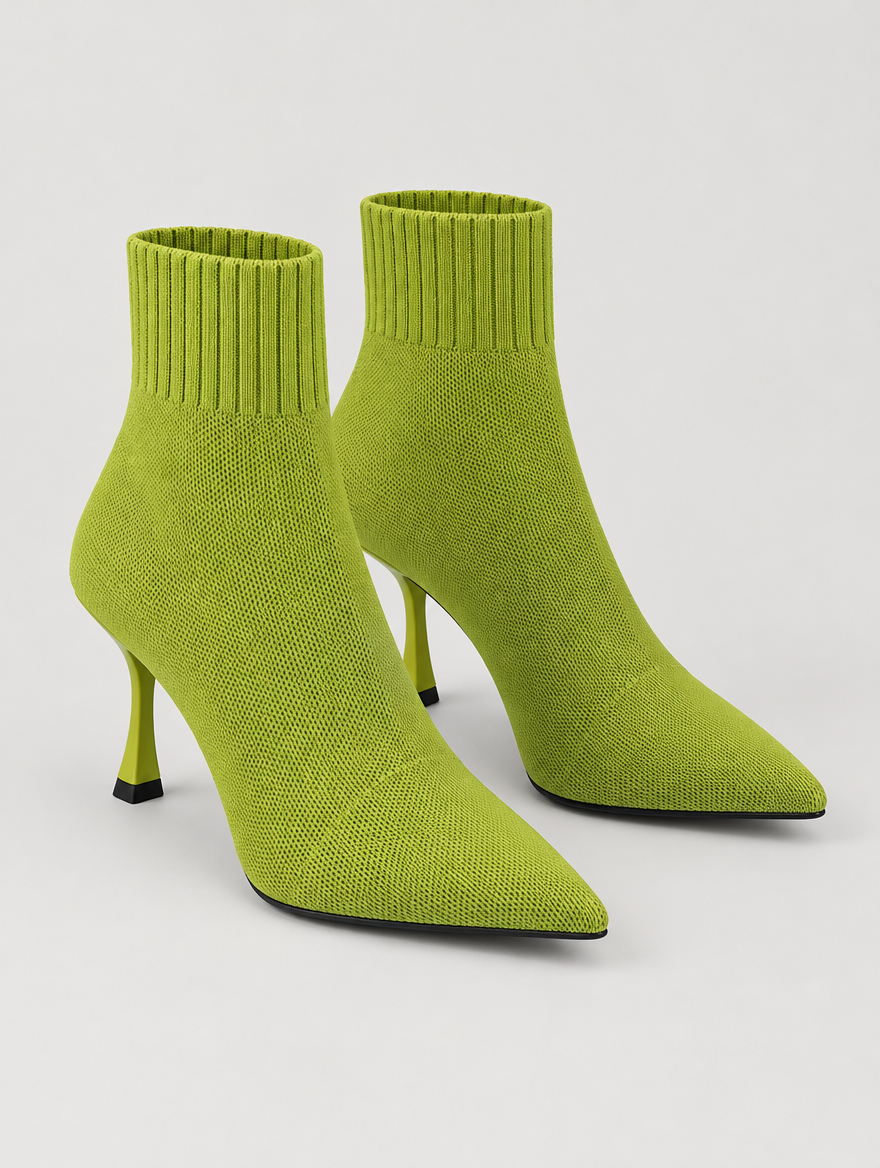 Nellie – Bottine chaussette à talon femme – Vert — vue trois quarts