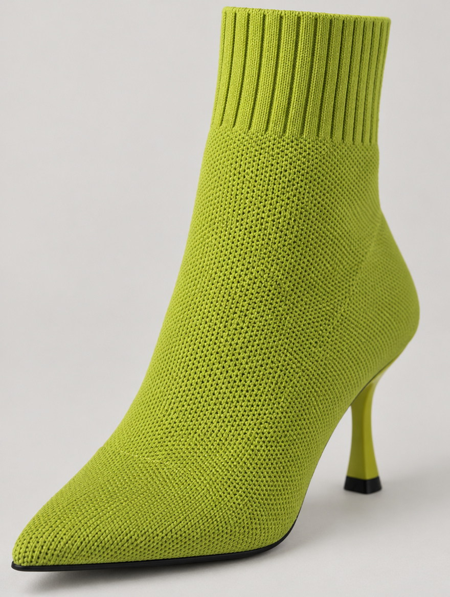 Nellie – Bottine chaussette à talon femme – Vert — détail