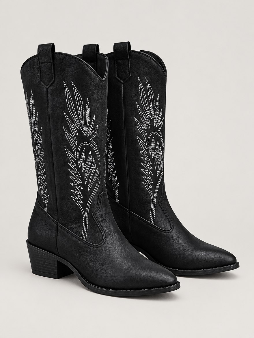 Paloma – Botte mi-mollet western femme – Noir — vue trois quarts