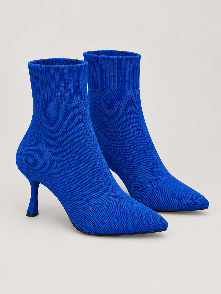 Nellie – Bottine chaussette à talon femme – Bleu — vue trois quarts