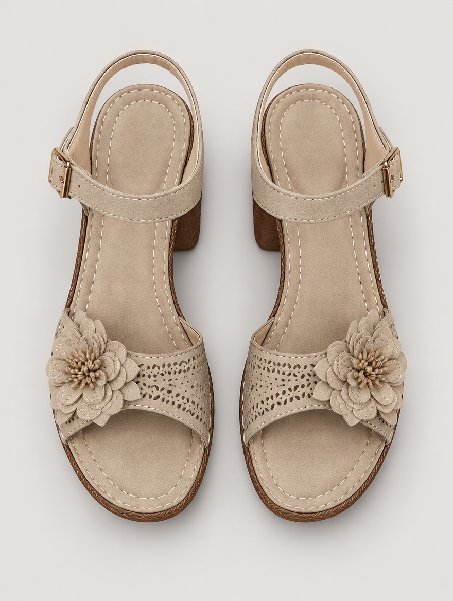 Philippine – Sandale à fleurs talon épais femme – Beige — vue du dessus
