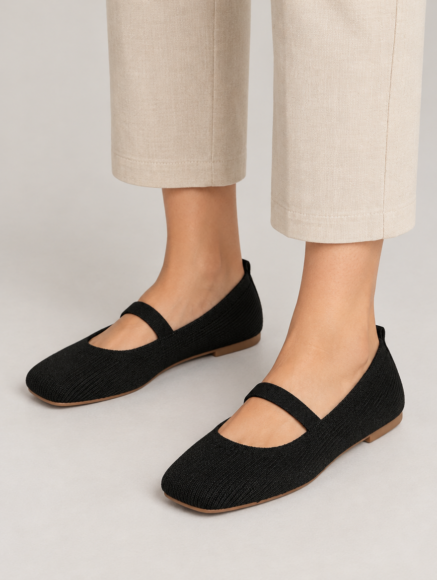 Mirabelle – Ballerine tricotée femme – Noir — portée