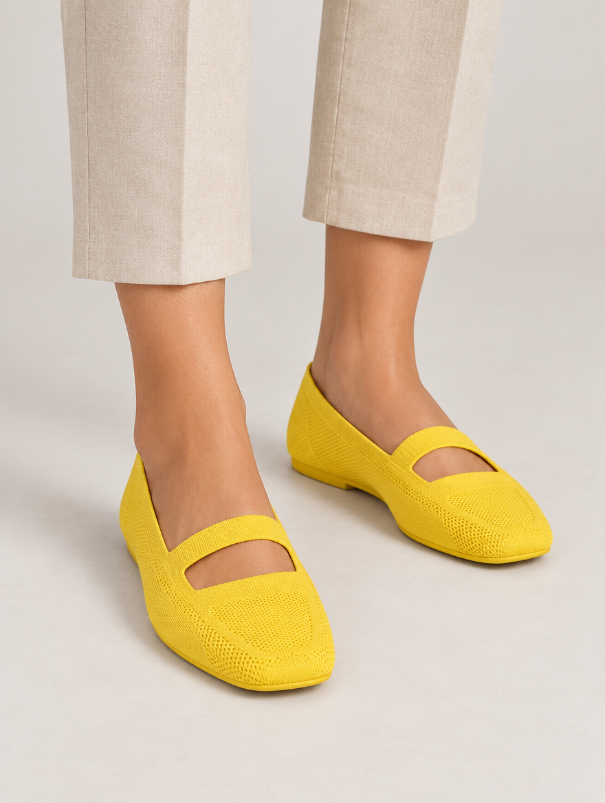 Miriam – Mocassin en maille femme – Jaune — portée