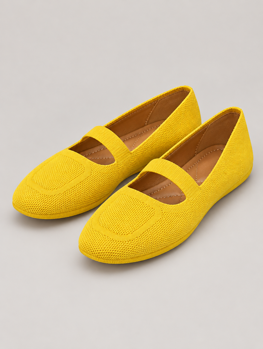 Miriam – Mocassin en maille femme – Jaune — vue trois quarts