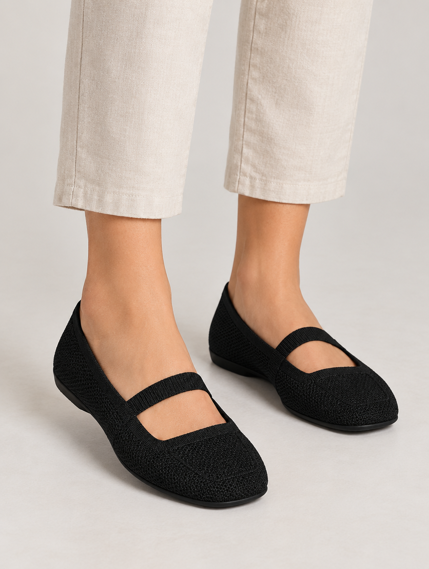 Miriam – Mocassin en maille femme – Noir — portée