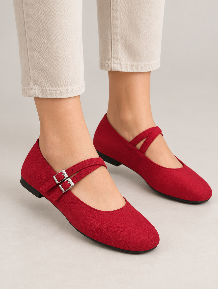 Pia – Babies Mary Jane double boucle femme – Rouge — portée