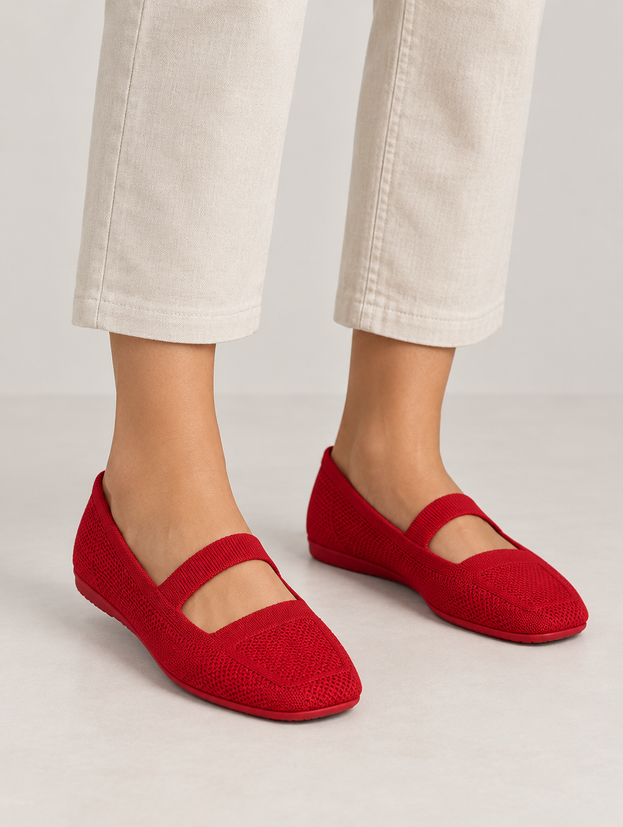 Miriam – Mocassin en maille femme – Rouge — portée